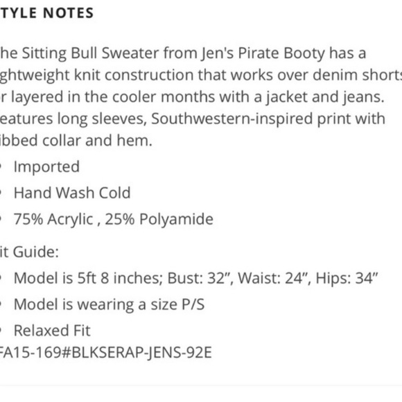 Jen’s Pirate Booty Southwestern Sitting Bull long sleeve oversize sweater Sz M/L - Picture 15 of 16